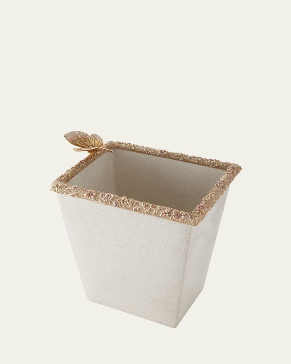 Boudoir White Crackle Glaze Wastebasket